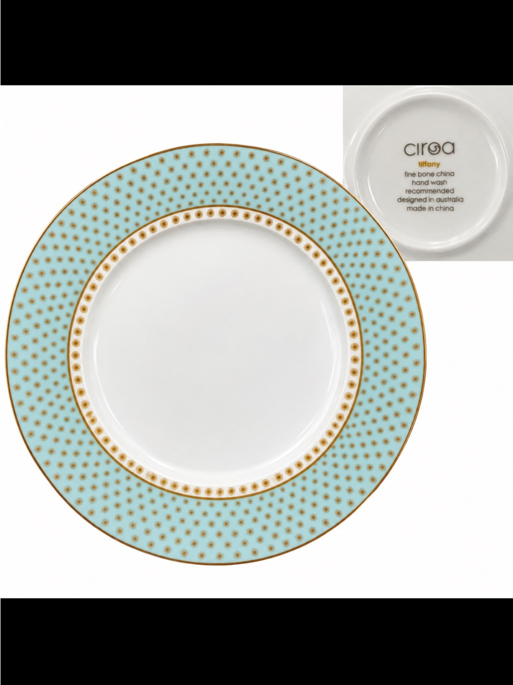 Ciroa Tiffany Blue and Gold Fine Bone China Dinner Plate